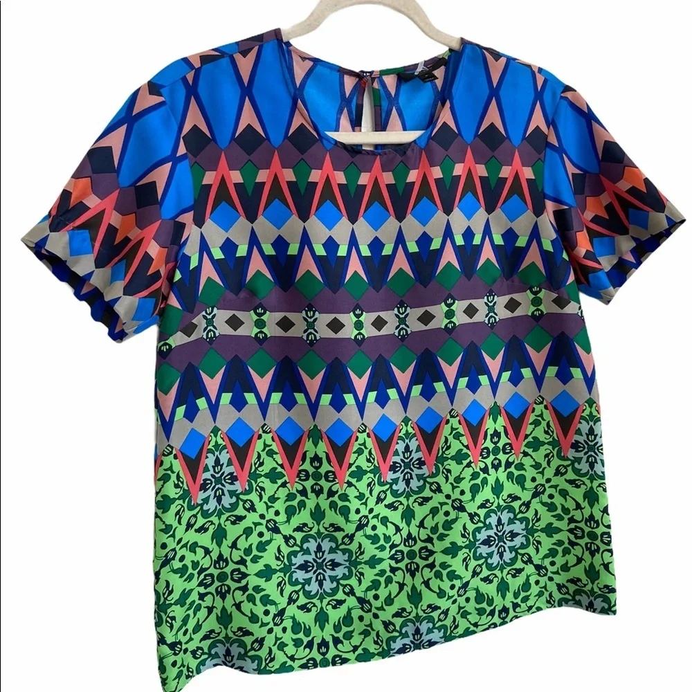 J. Crew Multicolor Geometric Short Sleeve Blouse